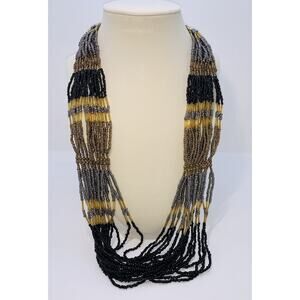Bronze Silver & Black Seed Beads & Bugles Multi-strand 28' Necklace